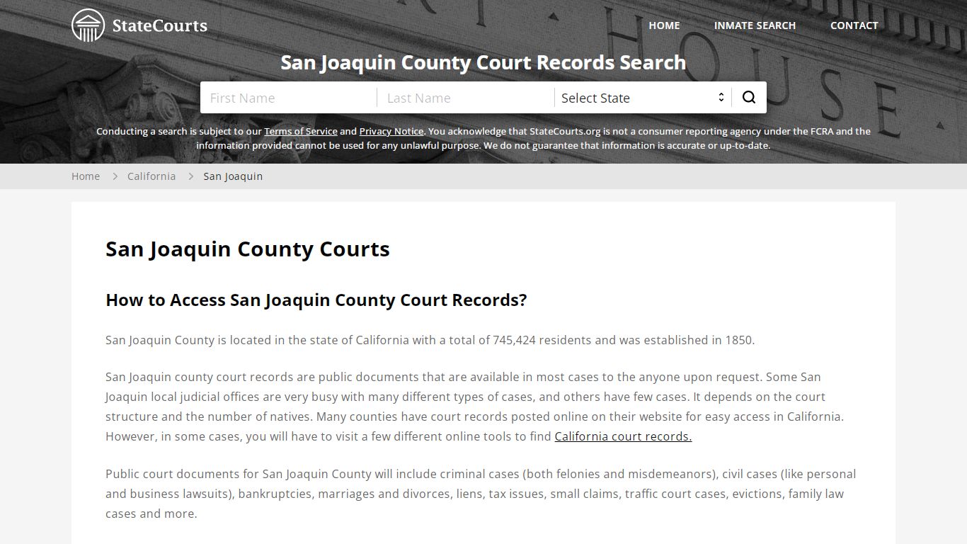 San Joaquin County, CA Courts - Records & Cases - StateCourts